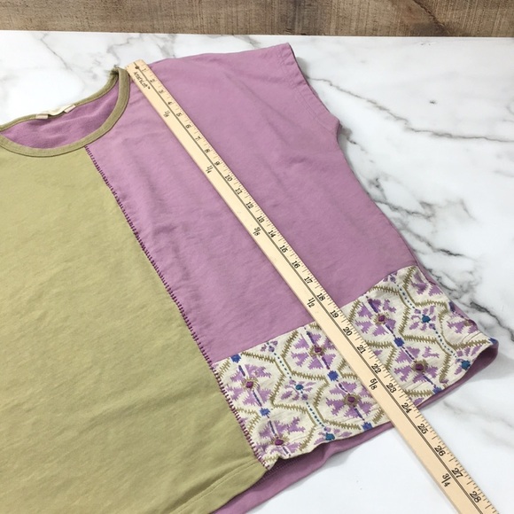 Market Place Purple Green Patchwork Mathura Tee Womens Medium Colorblock Boxy - Picture 8 of 8